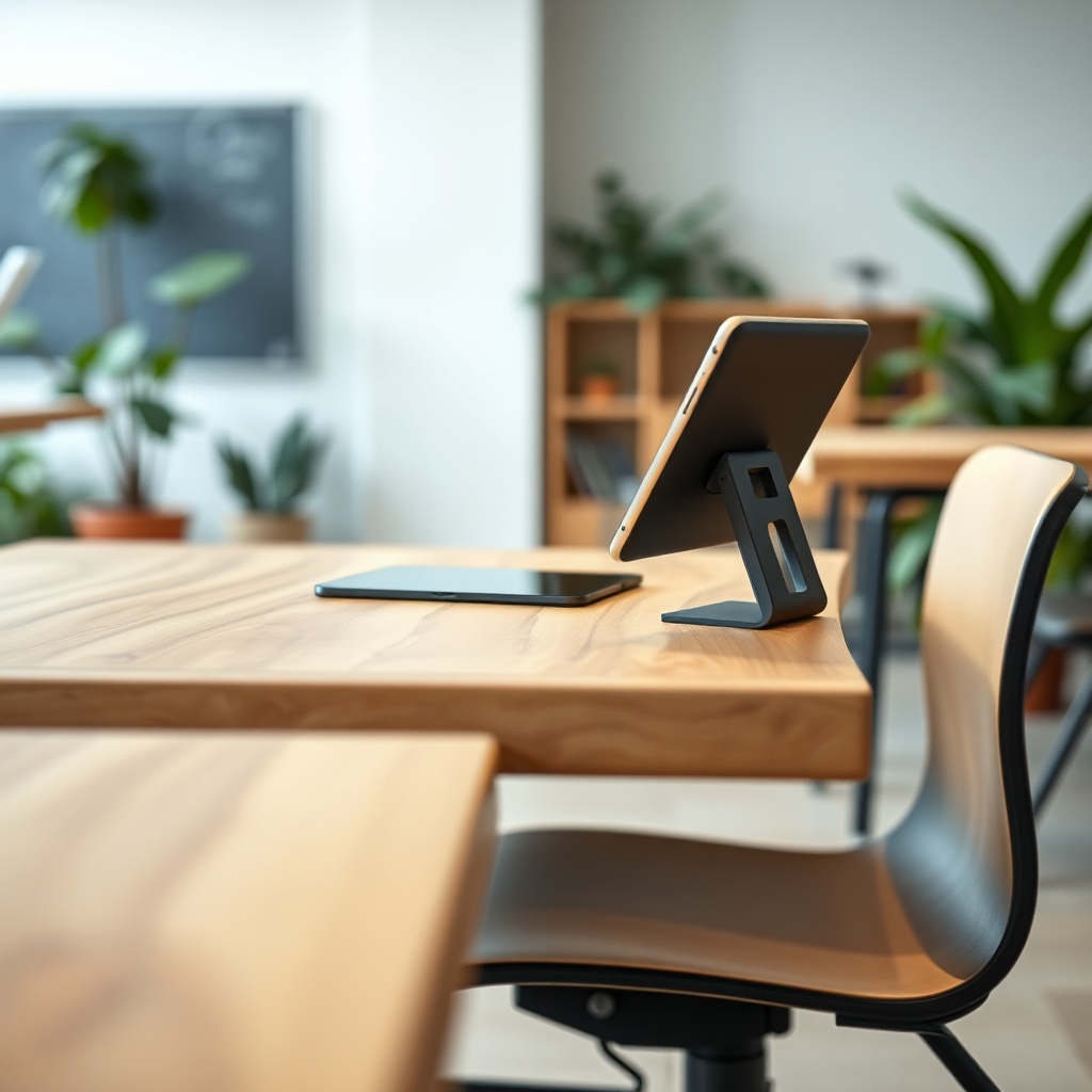 Sustainable ergonomic school desk with integrated technology, part of a modern educational furniture system